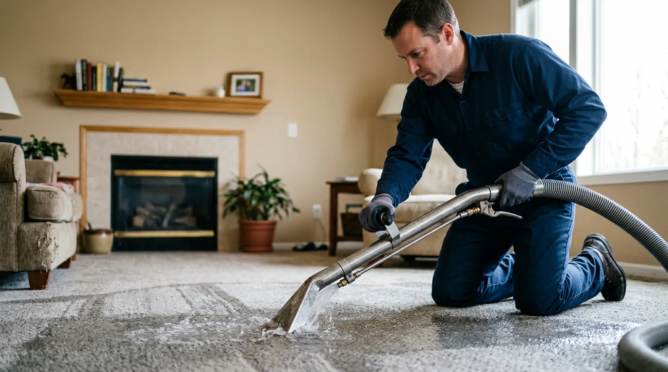 Water damage restoration technician working near Gaines, MI